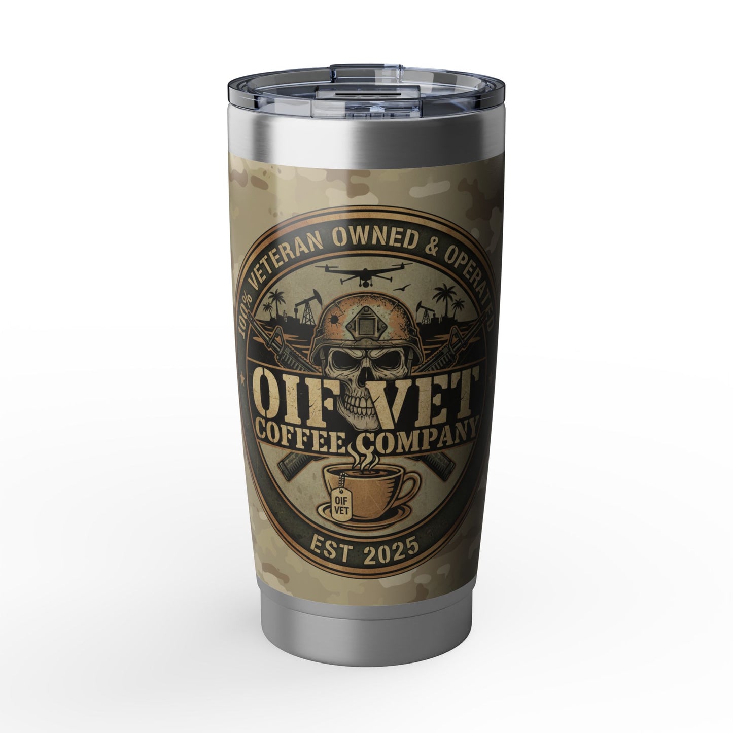 20oz Tumbler - OIF Vet Coffee Company Camo Stainless Travel Mug