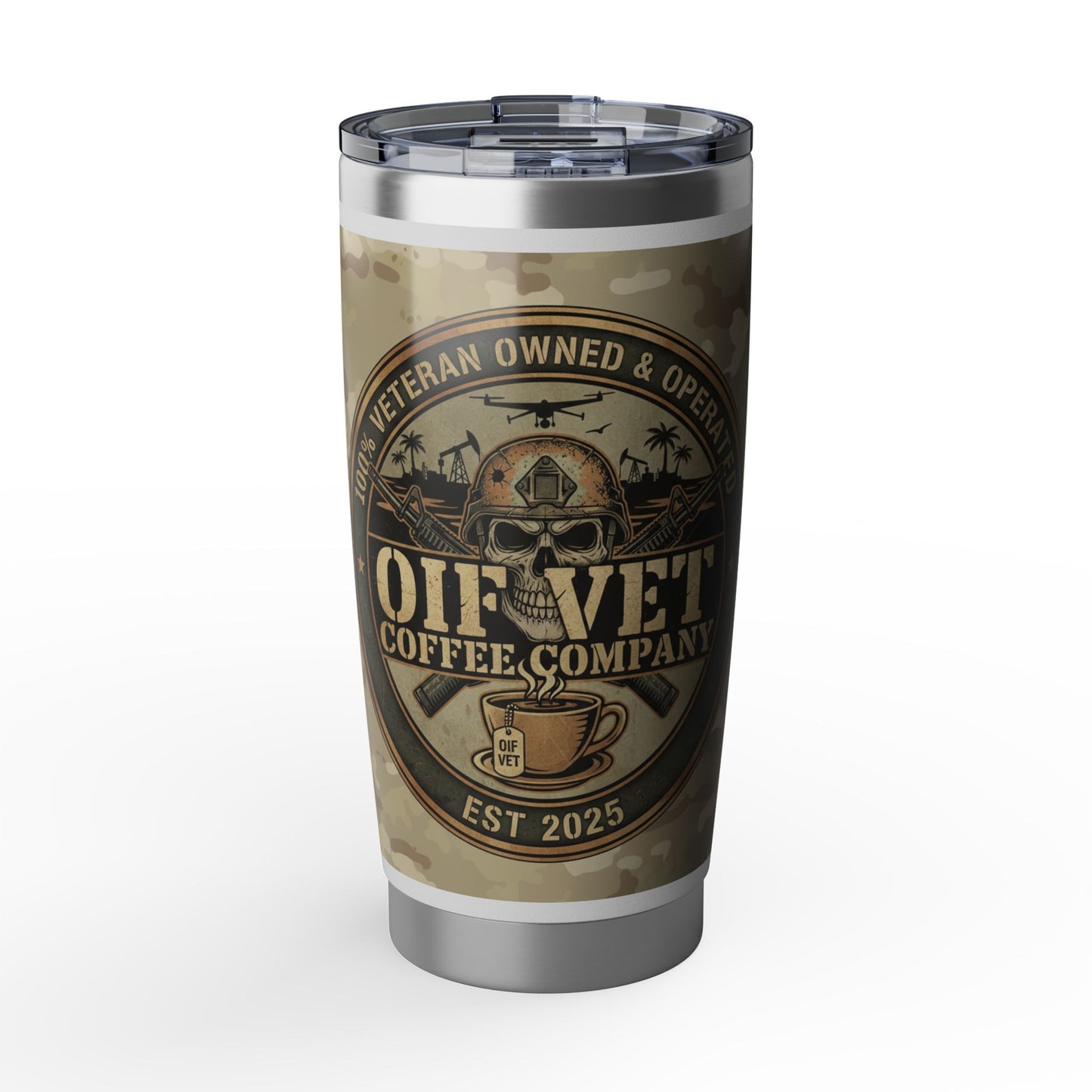 20oz Tumbler - OIF Vet Coffee Company Camo Stainless Travel Mug