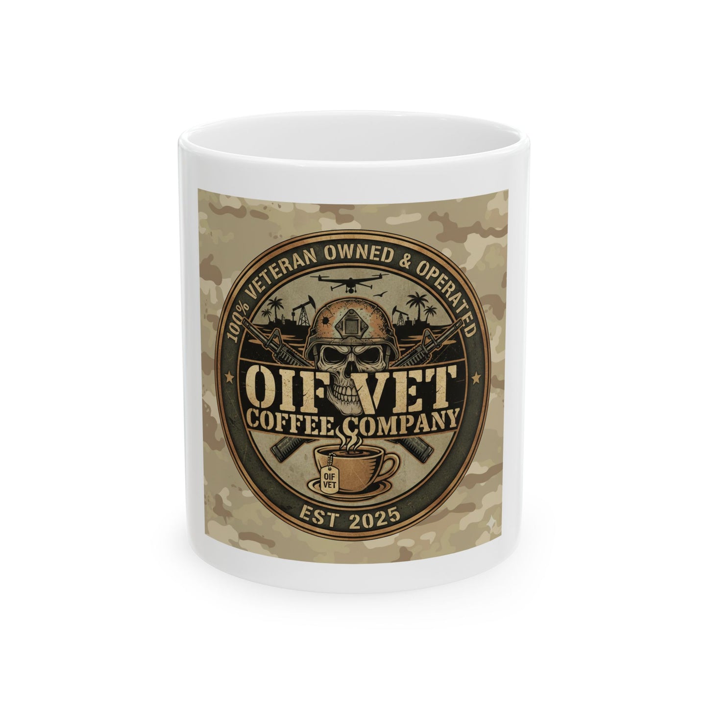 OIF Vet Coffee Company Ceramic Mug – Veteran-Owned Camo Coffee Cup (11oz & 15oz)