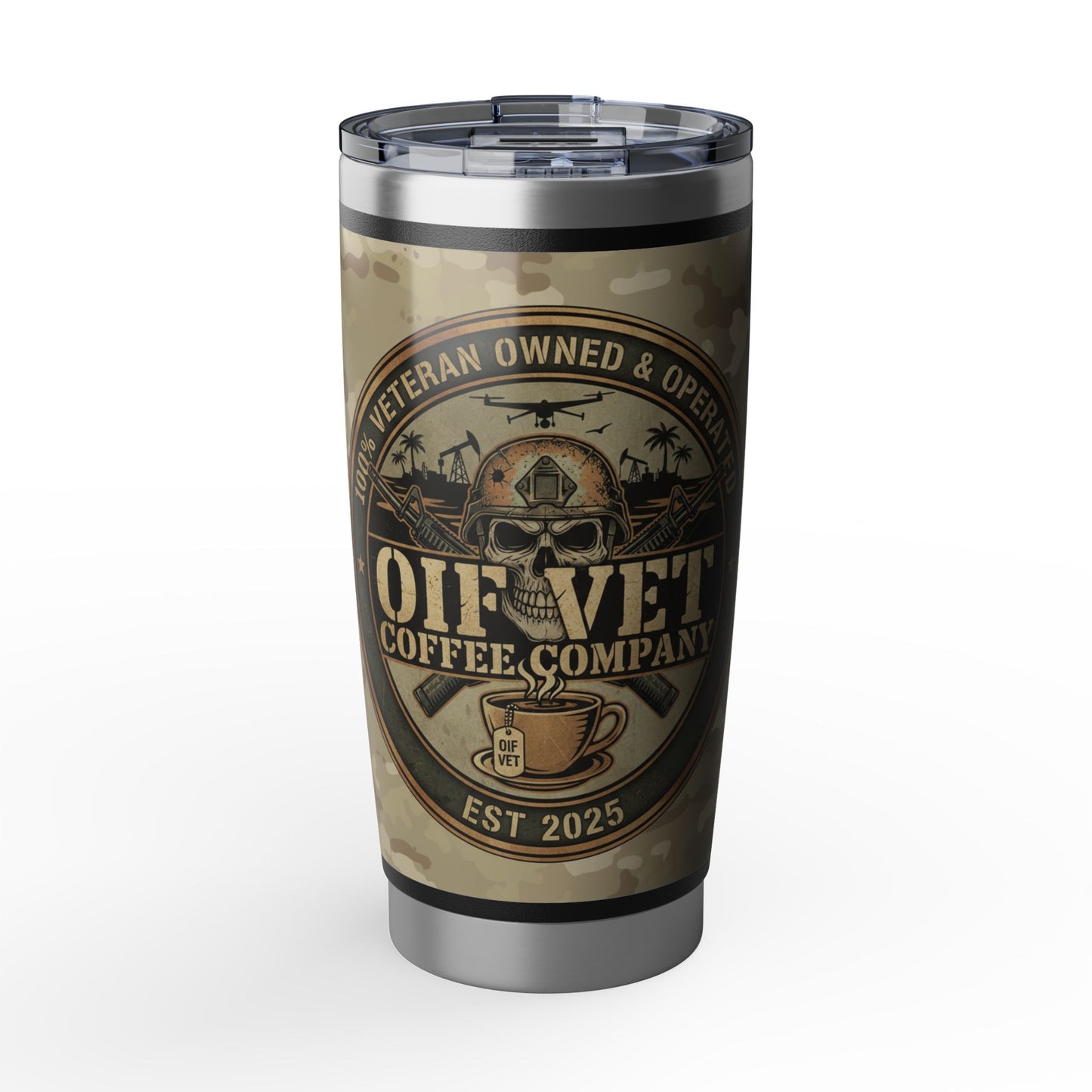 20oz Tumbler - OIF Vet Coffee Company Camo Stainless Travel Mug